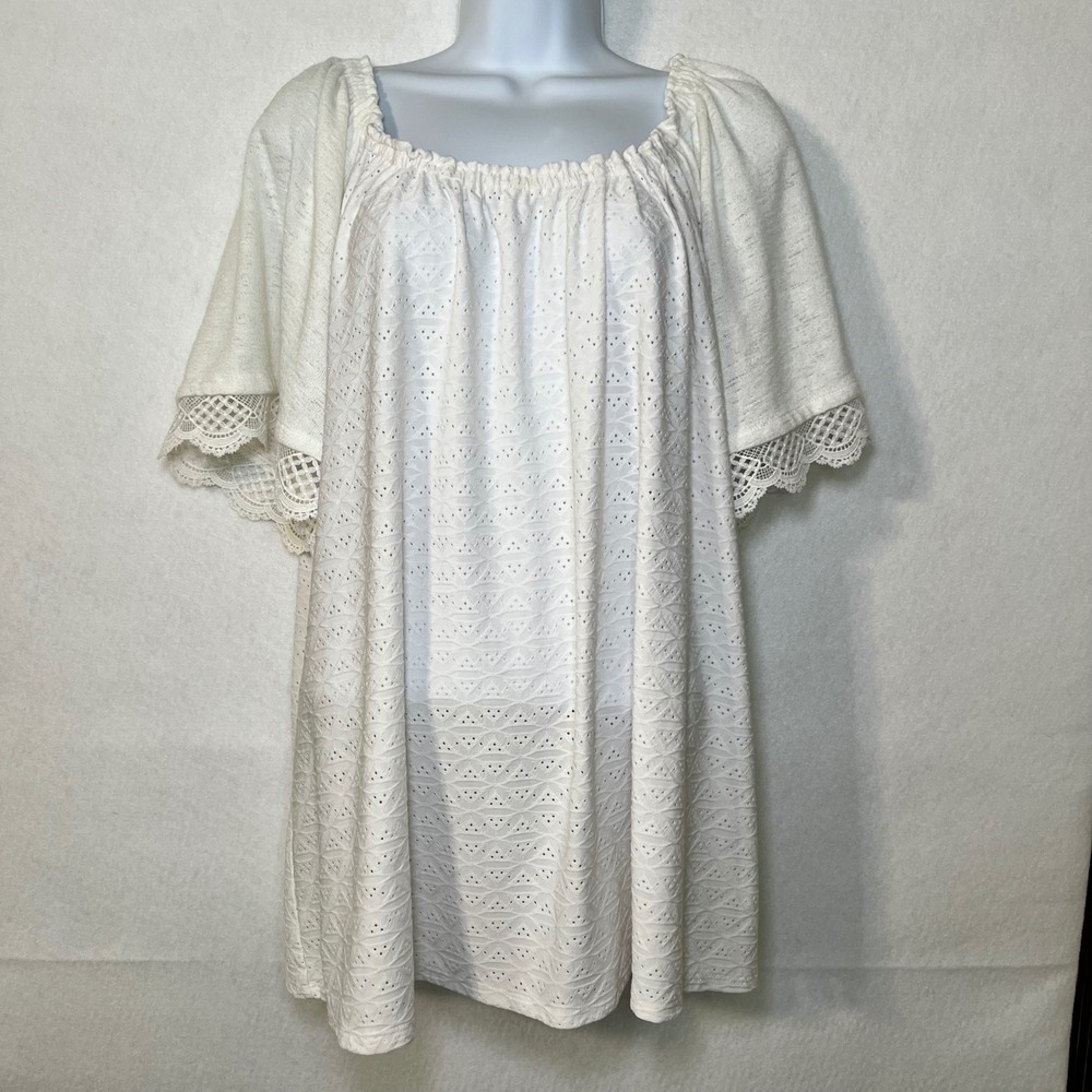 EST 1946 White Eyelet Lace Crochet Boho Cottagecore Peasant‎ Top Size 22/24W